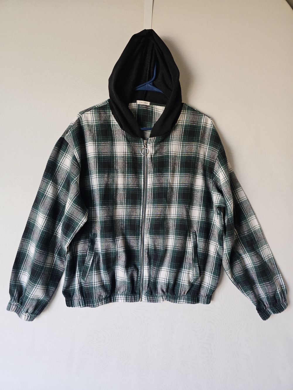 I BELIEVE Green Plaid Zip-Up Hooded Jacket | 1XL